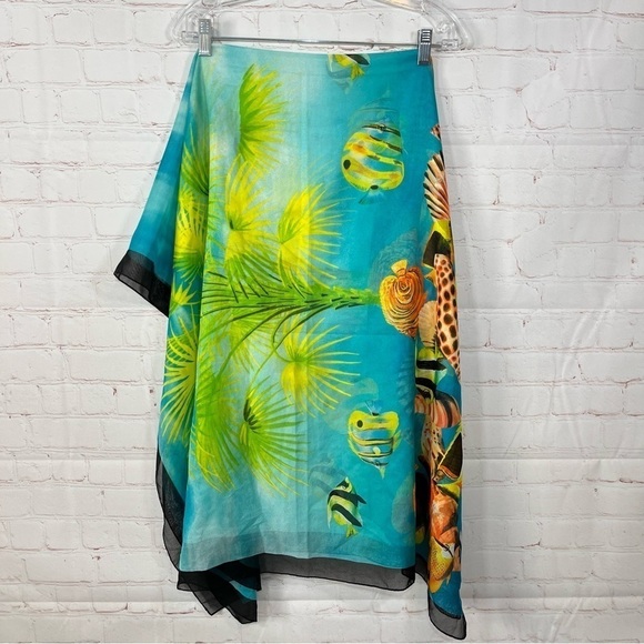 Palm Court Tropical Scarf Wrap Shawl Sheer Beach One Size Cover Up 62X38 - Picture 4 of 5
